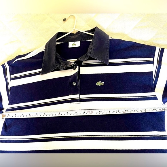 Lacoste marine style woman polo shirt navy blue cotton white striped Logo Eur 40 - Picture 6 of 16